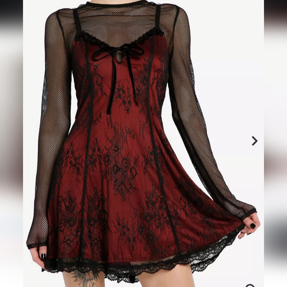 SOLD Hot Topic Social Collision Red And Black Lace Dress